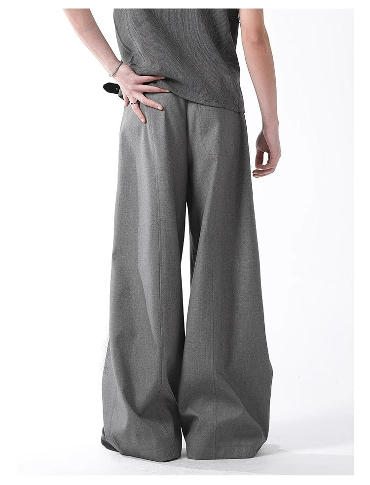 Grey Lace Stripe Pants Retro Wide Leg Designer Fit
