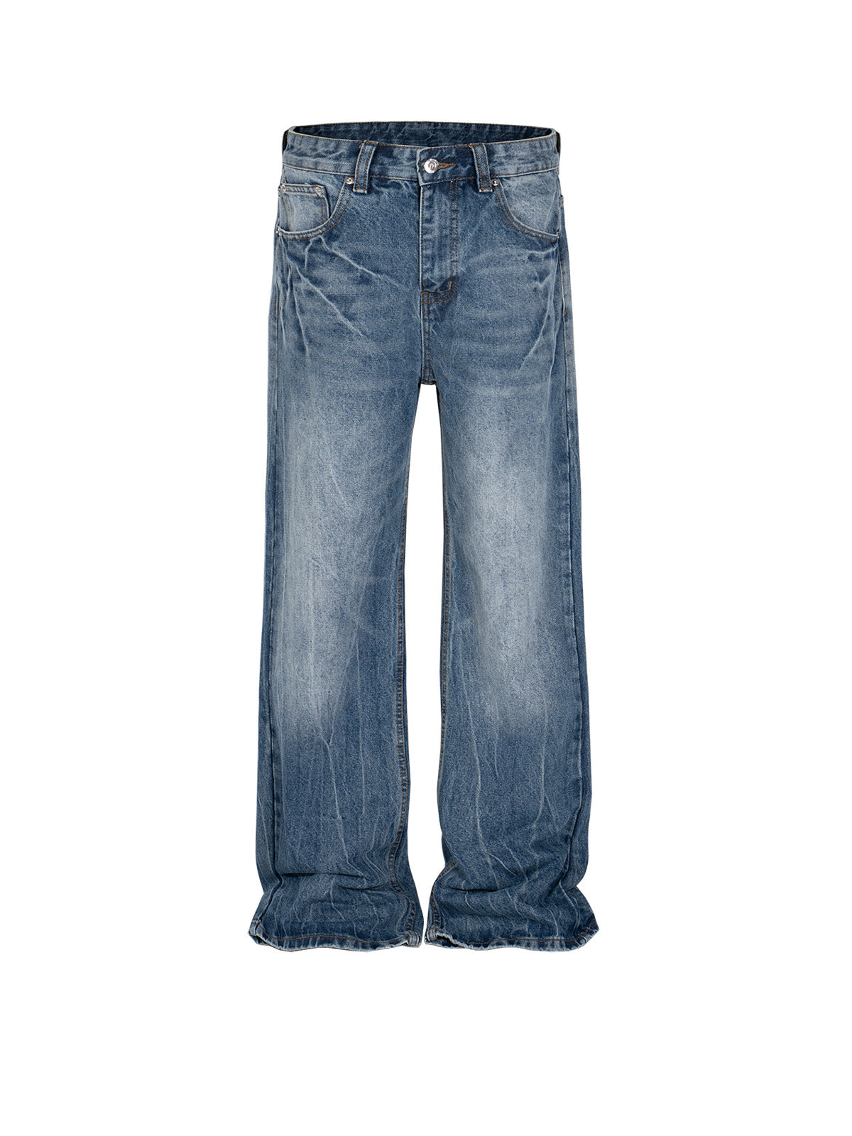 High Street Washed Distressed Jeans Faded Texture Straight Denim Jeans