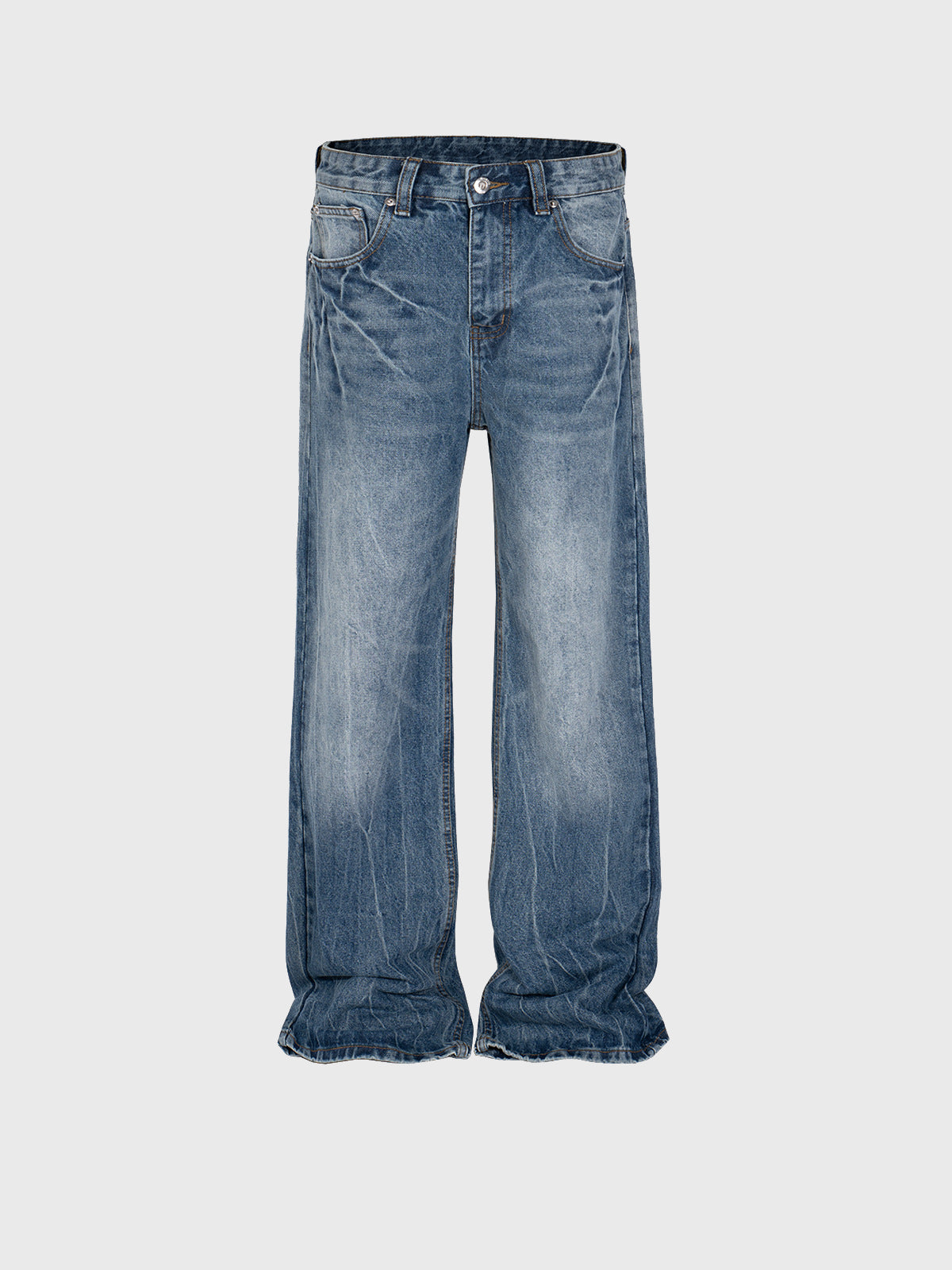 High Street Washed Distressed Jeans Faded Texture Straight Denim Jeans