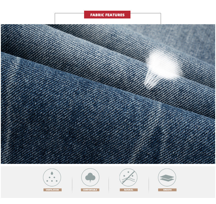 High Street Washed Distressed Jeans Faded Texture Straight Denim Jeans