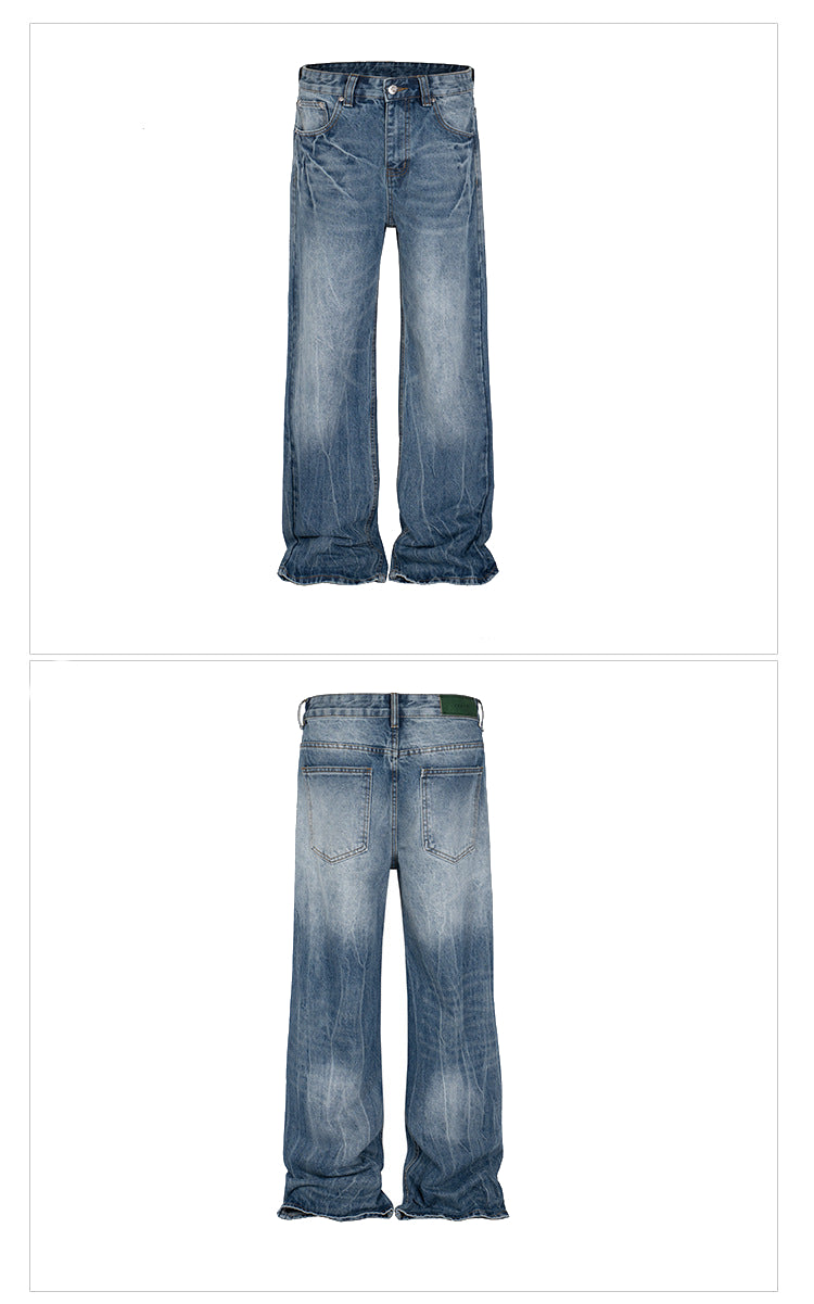 High Street Washed Distressed Jeans Faded Texture Straight Denim Jeans