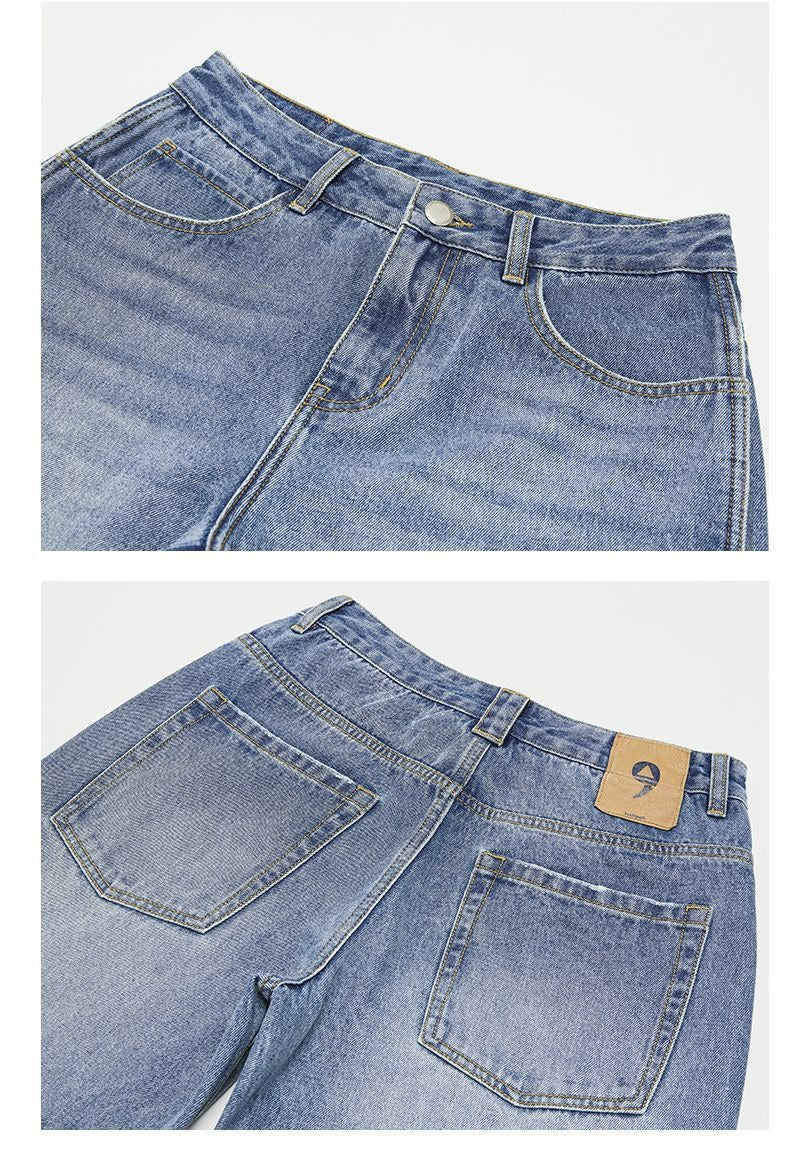 High Waisted Straight Leg Jeans With Faded Detail