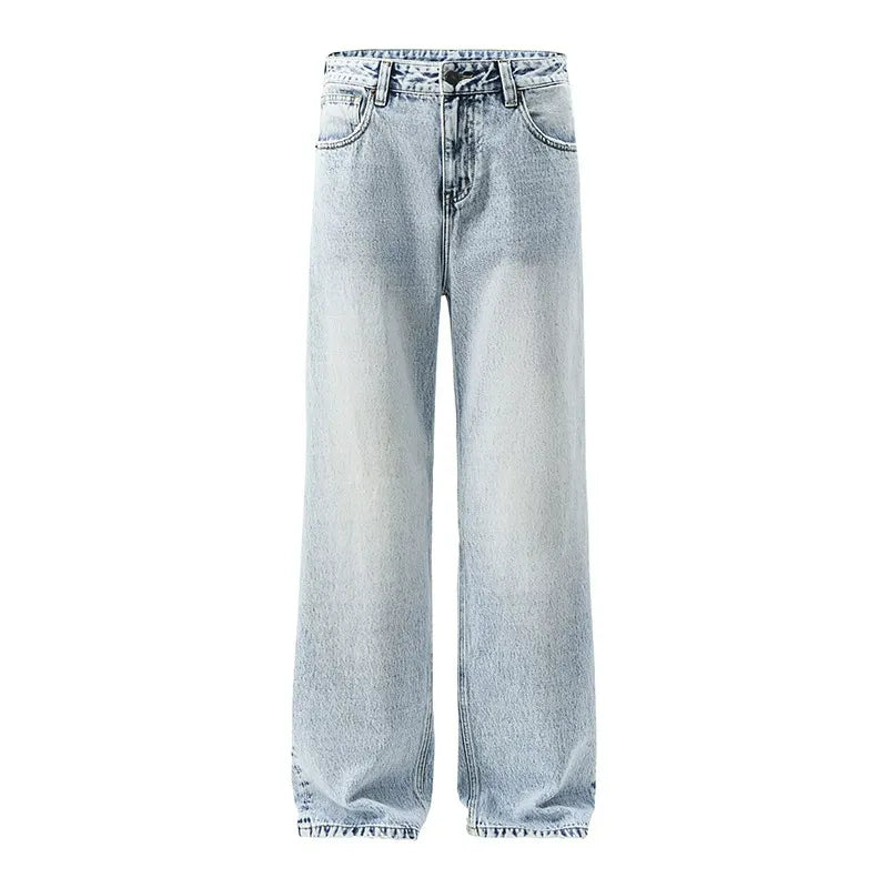 Light Blue Washed Jeans Retro Straight Leg Denim