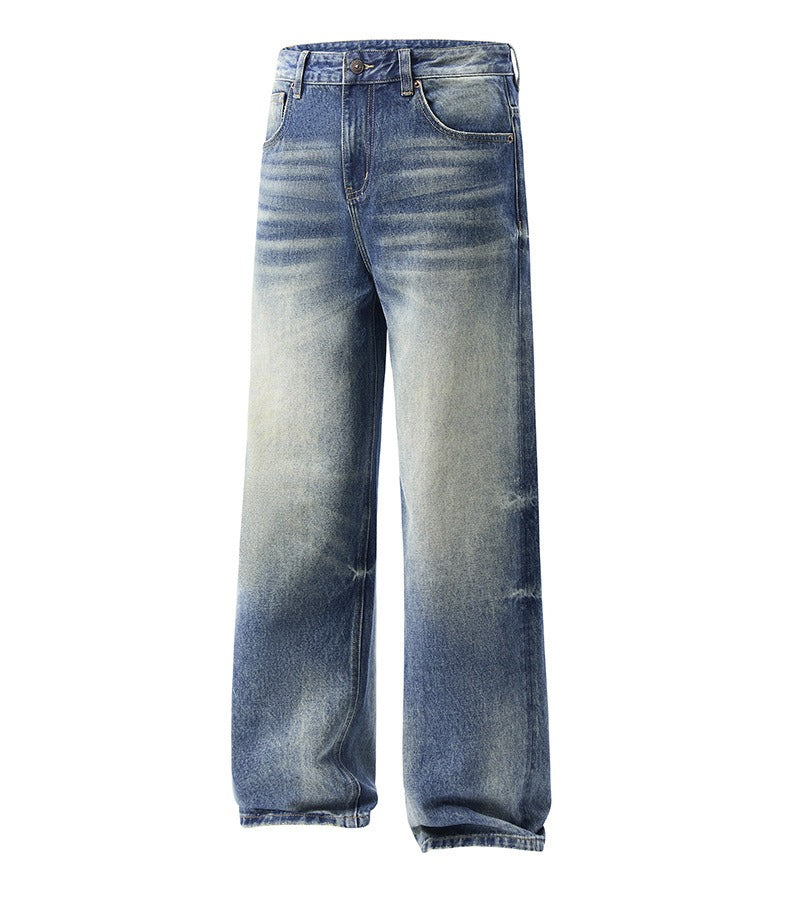Light Blue Washed Jeans Retro Straight Leg Denim