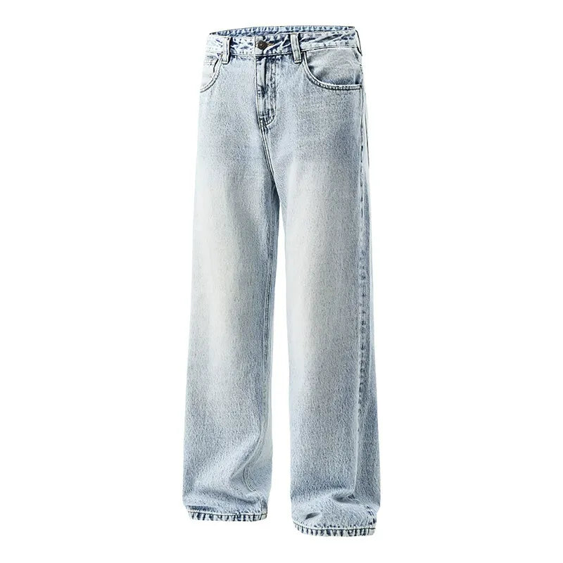 Light Blue Washed Jeans Retro Straight Leg Denim