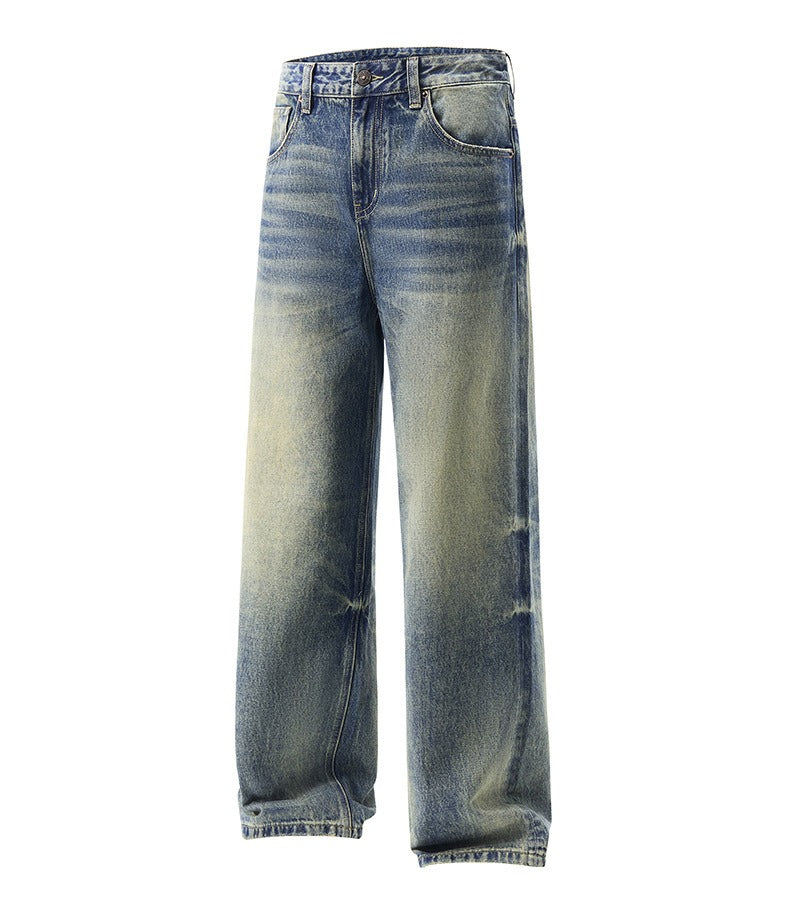 Light Blue Washed Jeans Retro Straight Leg Denim