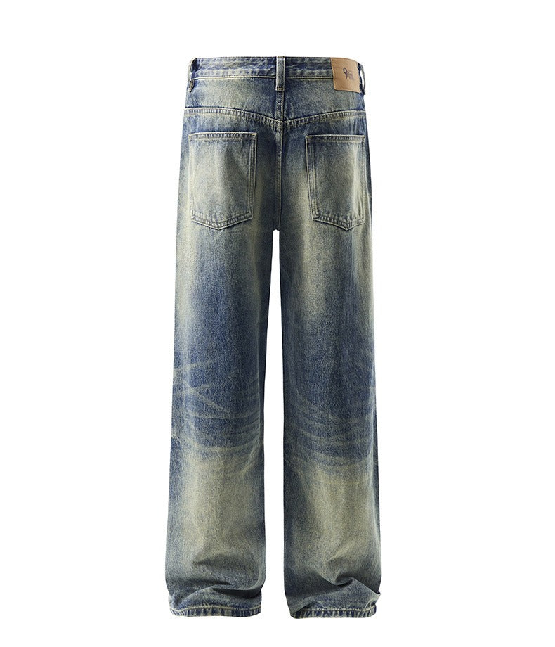 Light Blue Washed Jeans Retro Straight Leg Denim