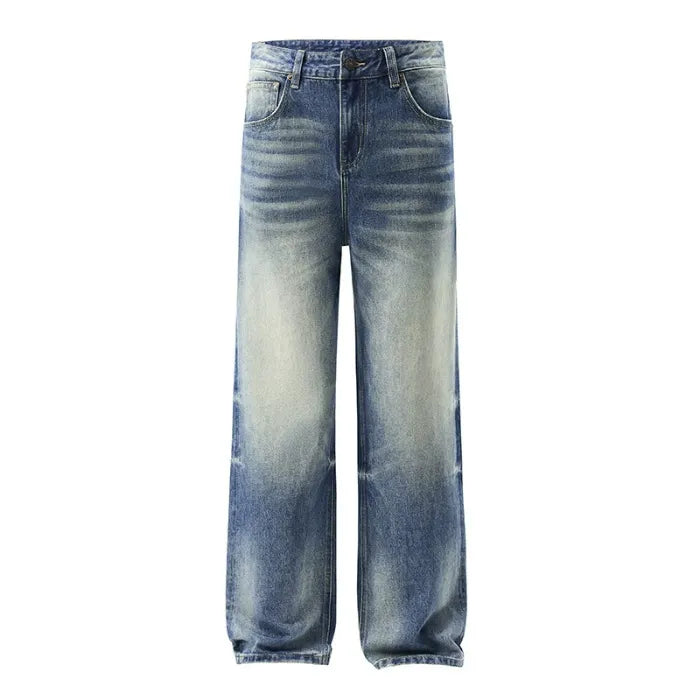 Light Blue Washed Jeans Retro Straight Leg Denim
