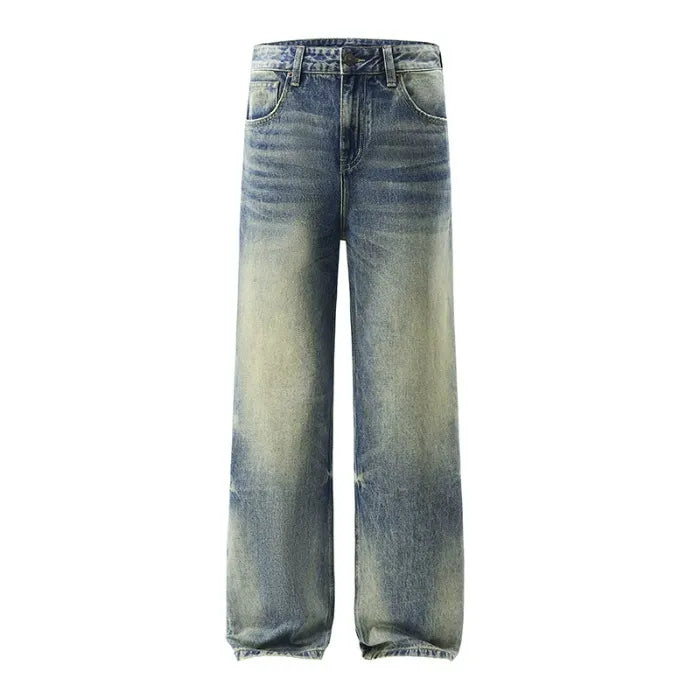 Light Blue Washed Jeans Retro Straight Leg Denim