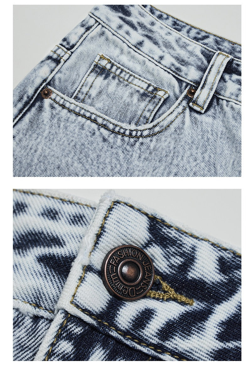 Light Blue Washed Jeans Retro Straight Leg Denim