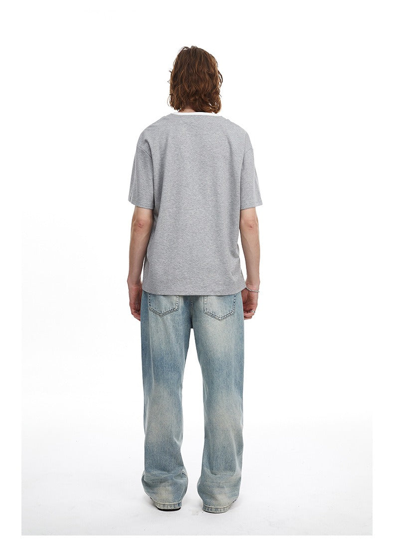 Men's Clean Fit Henley Tee Snap Button Faux Layer Design