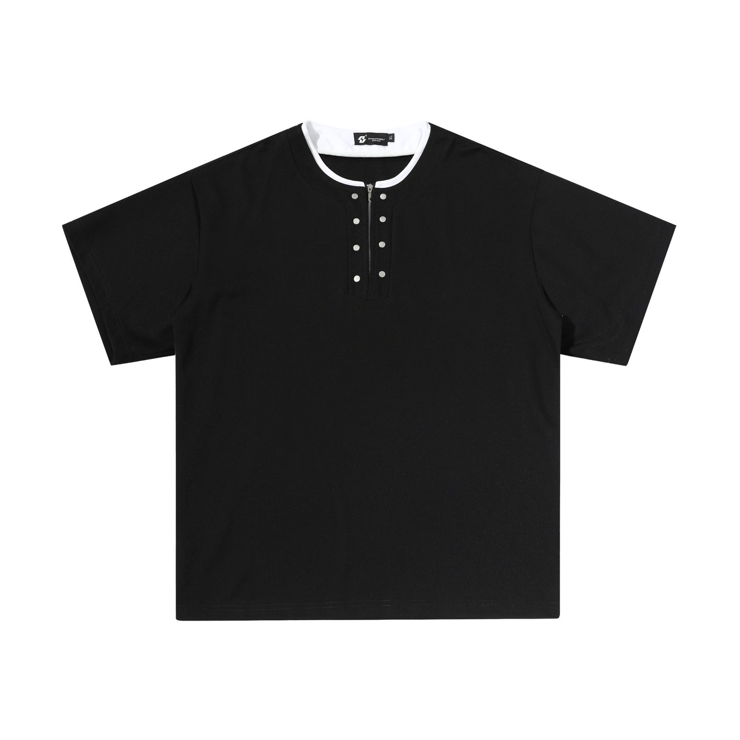 Men's Clean Fit Henley Tee Snap Button Faux Layer Design
