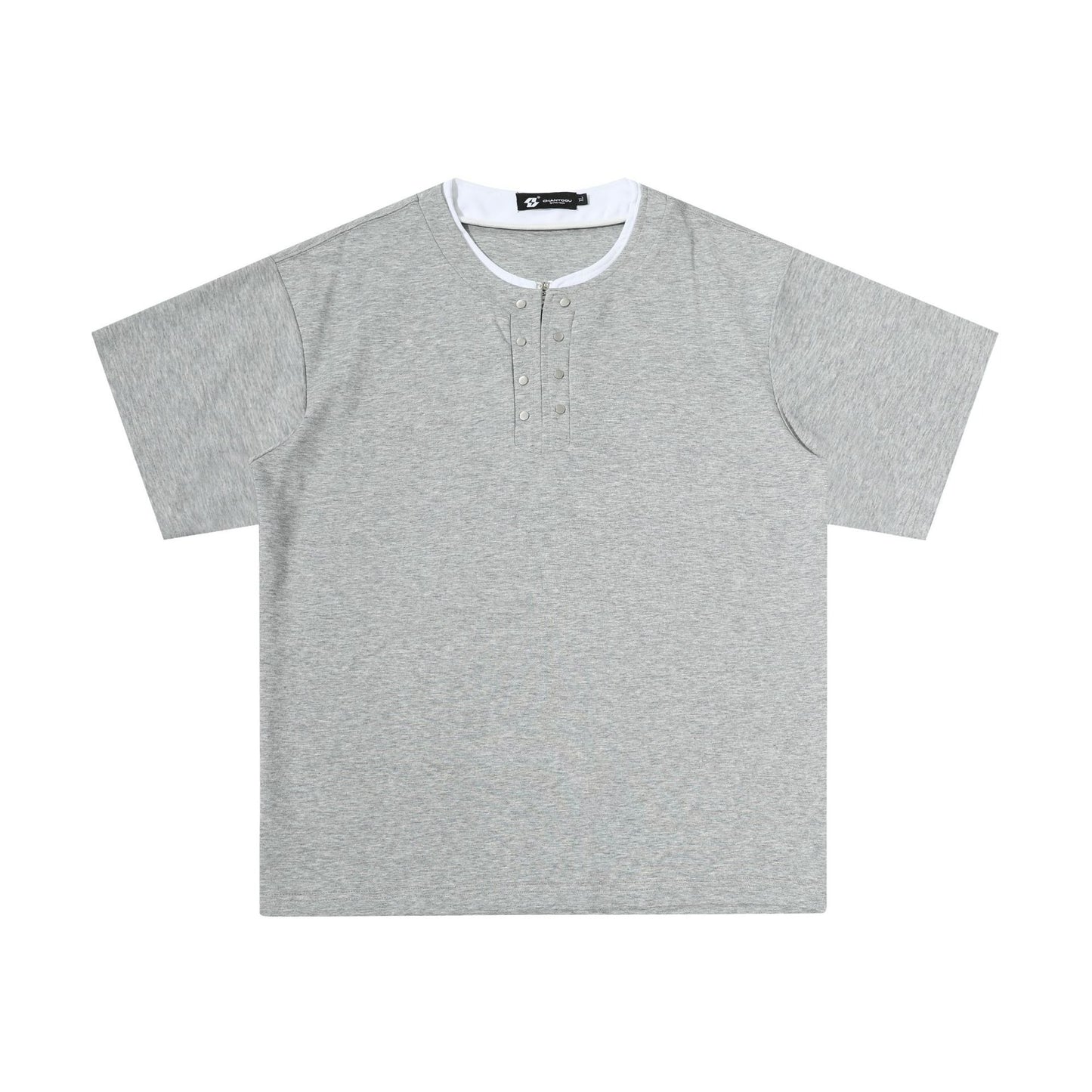 Men's Clean Fit Henley Tee Snap Button Faux Layer Design