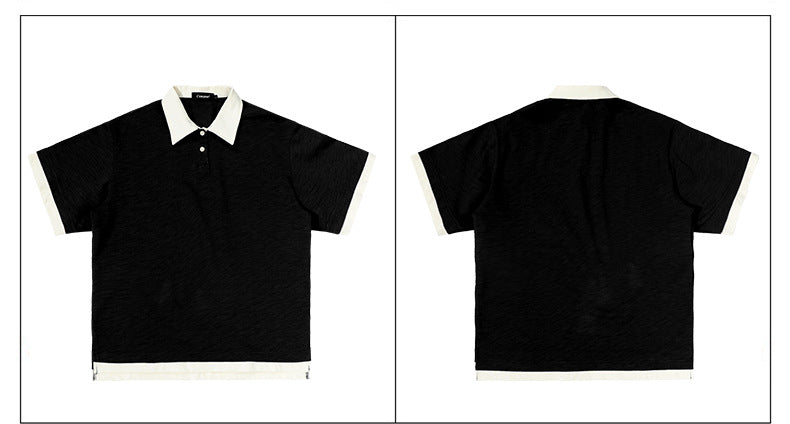 Contrasting Layered Polo Tee Retro Fake Two Piece Collar Tee