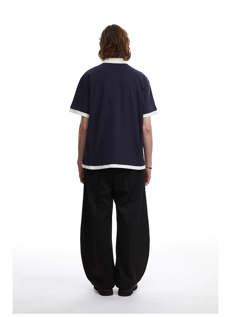 Contrasting Layered Polo Tee Retro Fake Two Piece Collar Tee