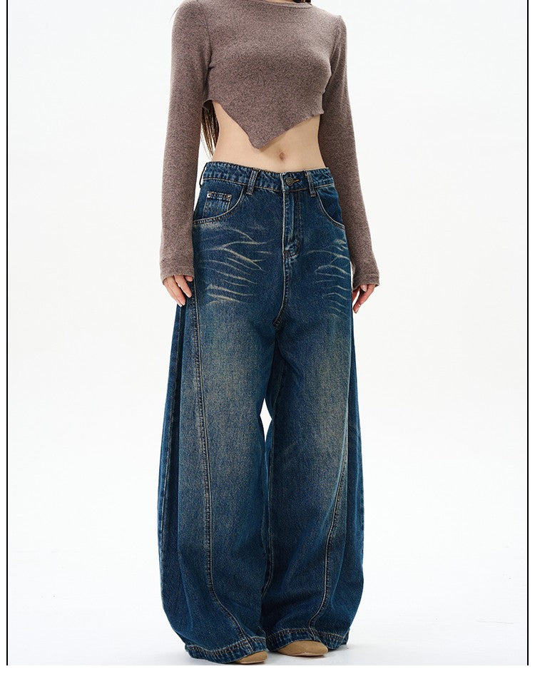 Relaxed Fit Banana Leg Jeans Curved Wide Leg Denim Jeans