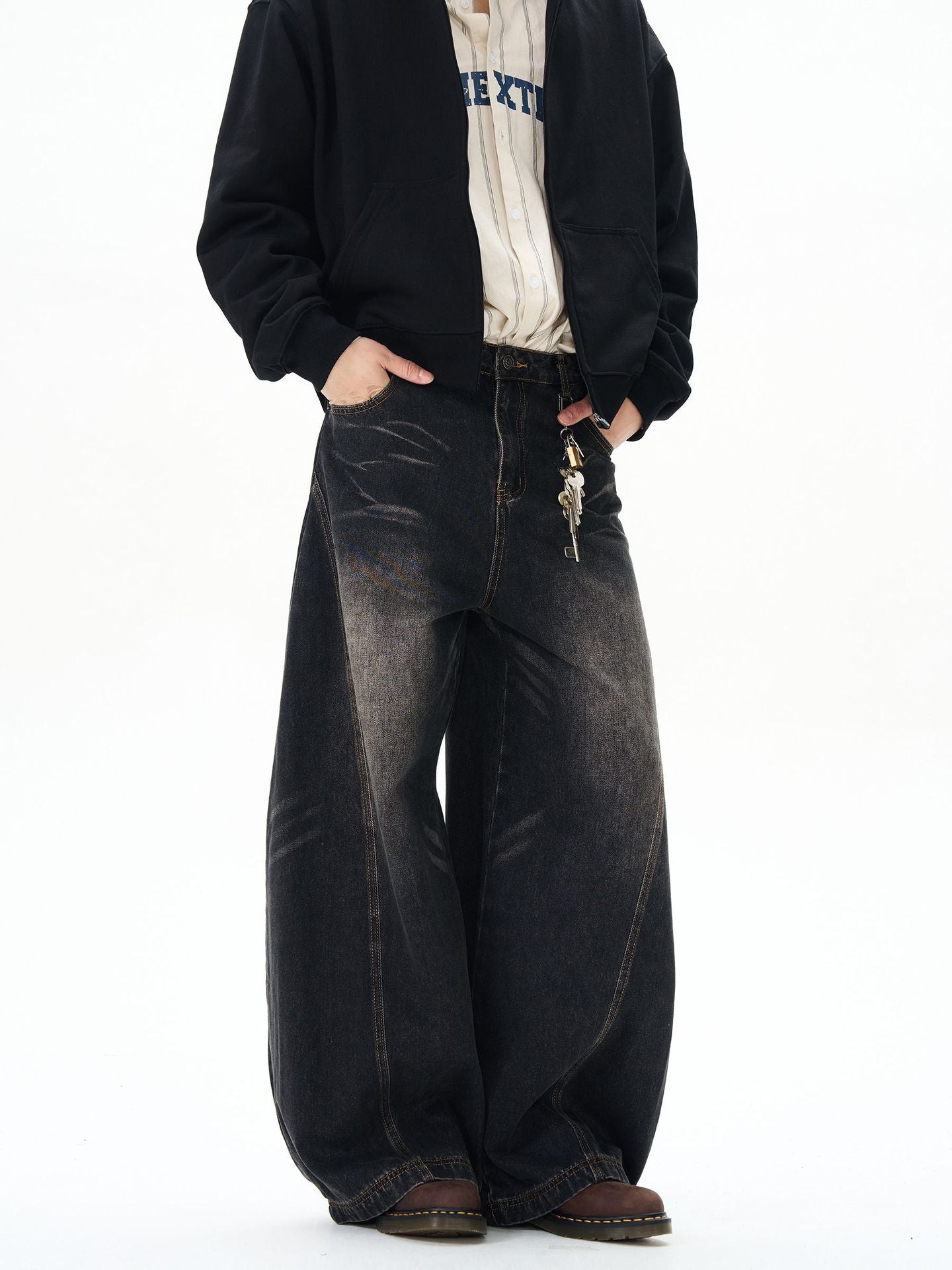 Relaxed Fit Banana Leg Jeans Curved Wide Leg Denim Jeans