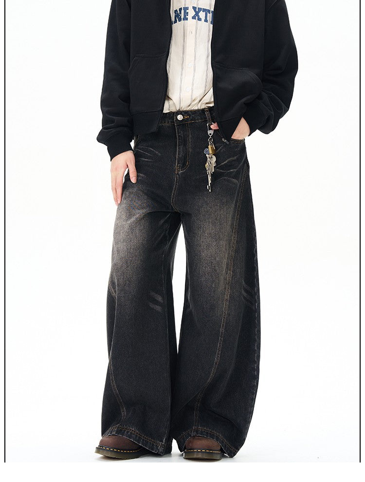 Relaxed Fit Banana Leg Jeans Curved Wide Leg Denim Jeans