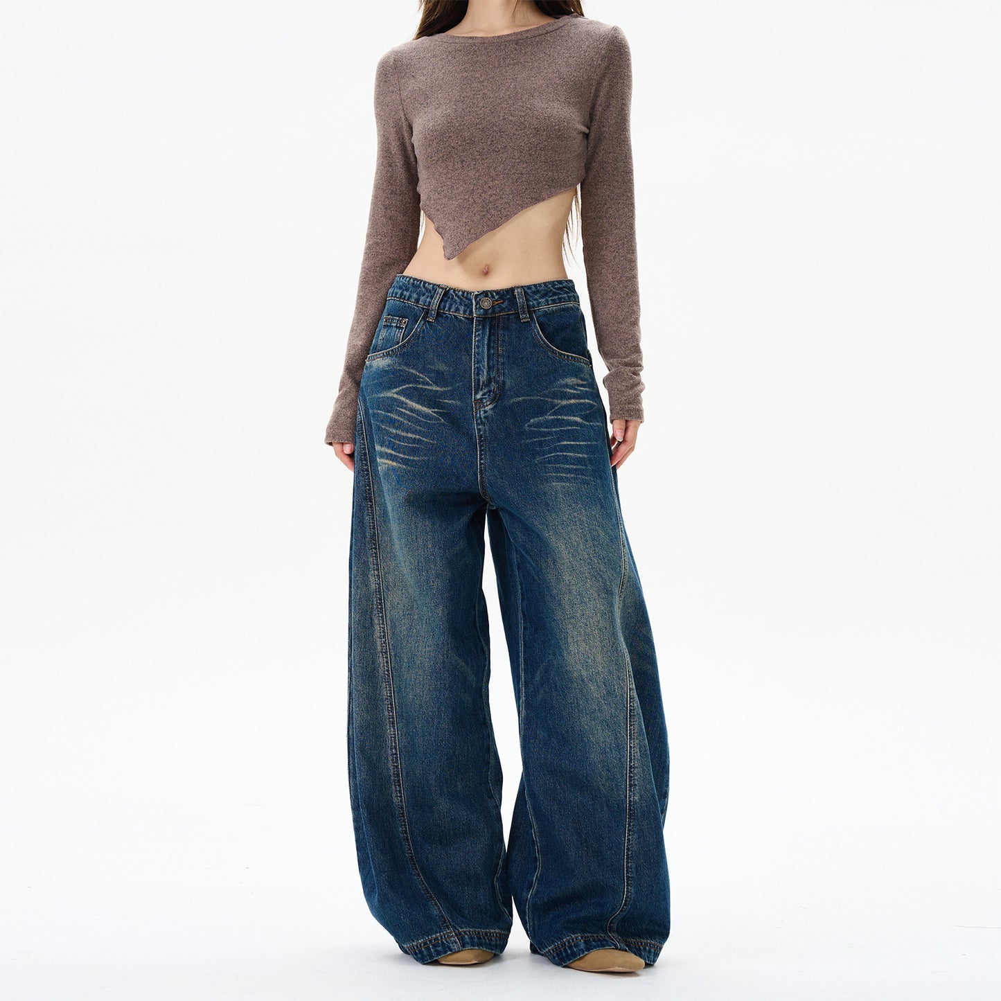 Relaxed Fit Banana Leg Jeans Curved Wide Leg Denim Jeans