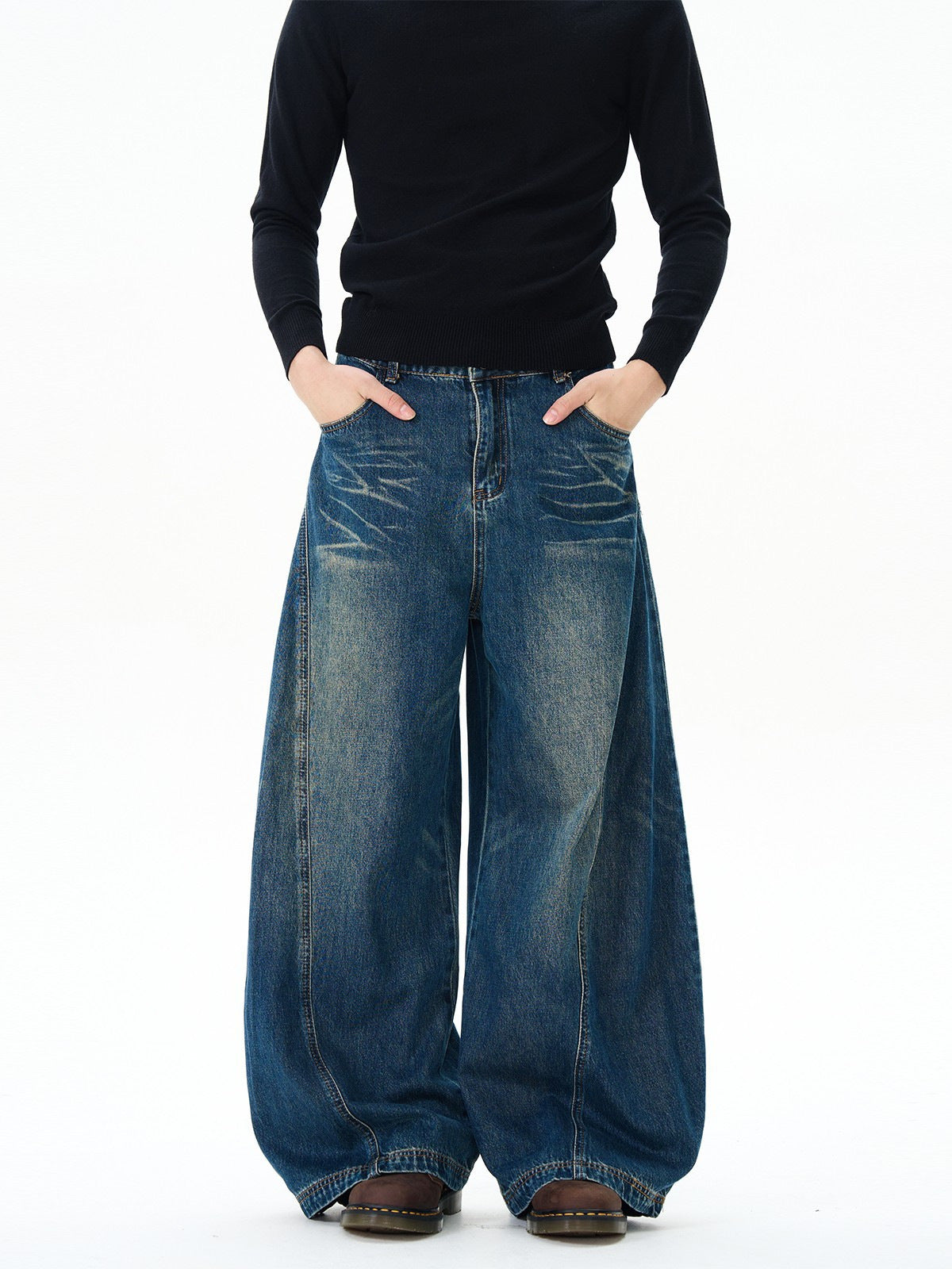 Relaxed Fit Banana Leg Jeans Curved Wide Leg Denim Jeans