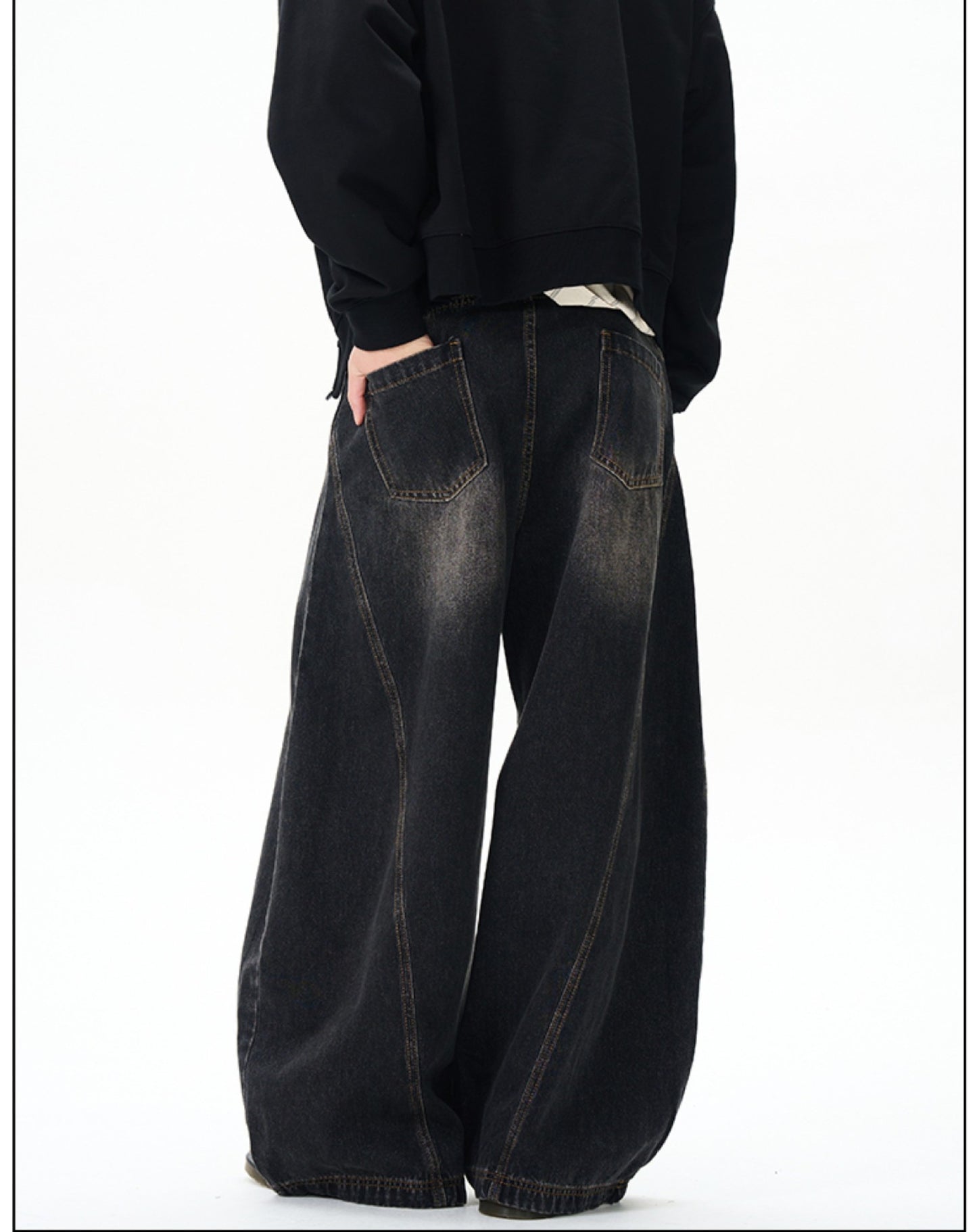 Relaxed Fit Banana Leg Jeans Curved Wide Leg Denim Jeans