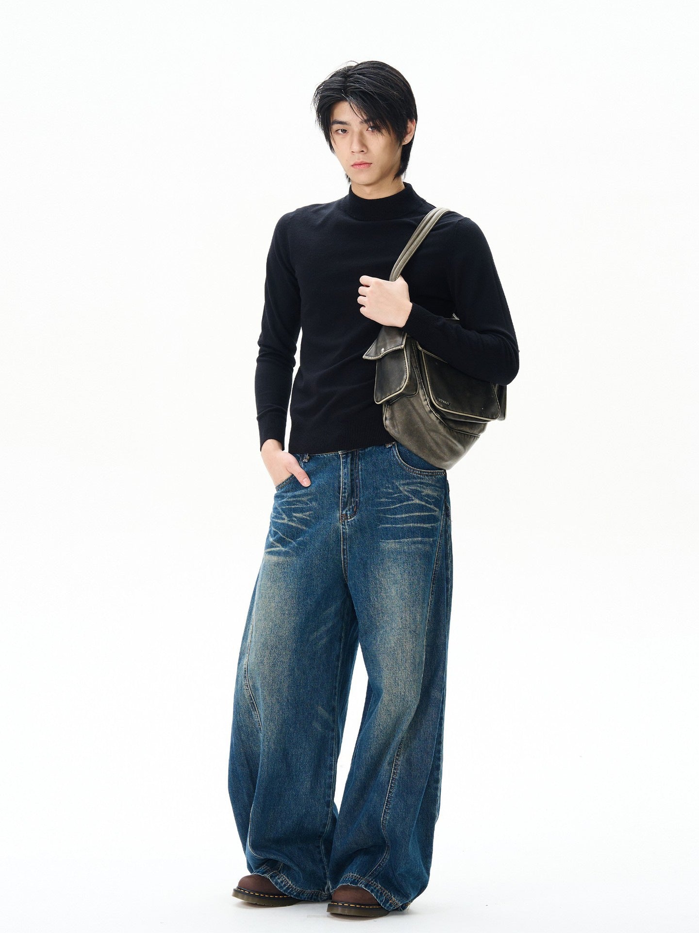 Relaxed Fit Banana Leg Jeans Curved Wide Leg Denim Jeans