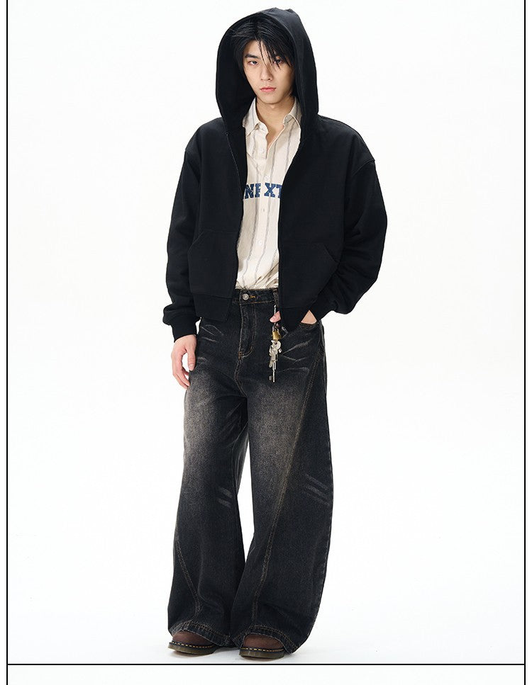 Relaxed Fit Banana Leg Jeans Curved Wide Leg Denim Jeans