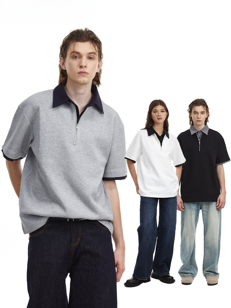 Relaxed Fit Half-Zip Polo Men's Heavyweight Design Shirt