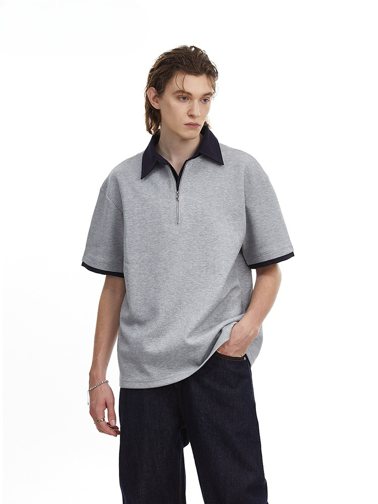 Relaxed Fit Half-Zip Polo Men's Heavyweight Design Shirt
