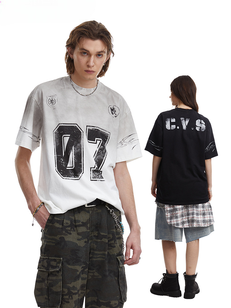 Relaxed Fit Streetwear Graphic Tee Distressed Mottled Print T-shirt