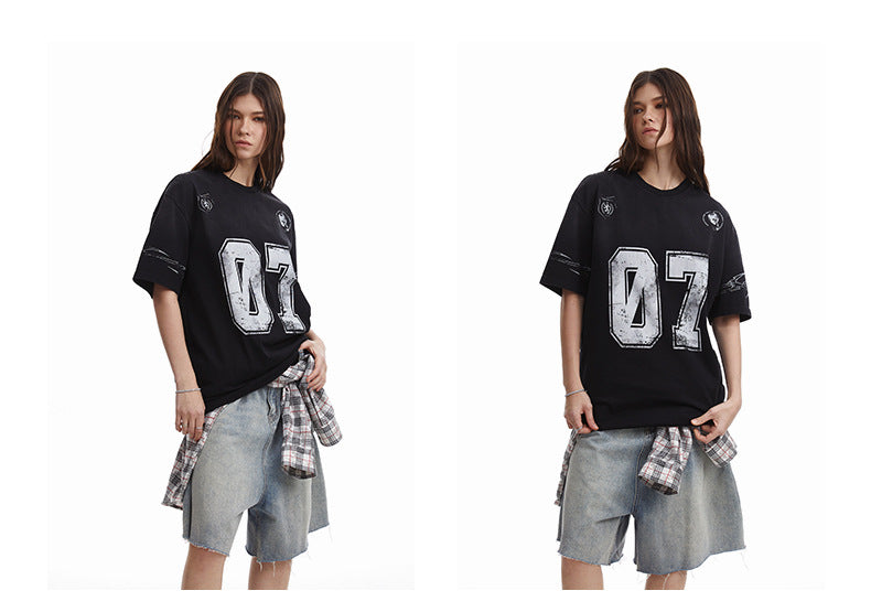 Relaxed Fit Streetwear Graphic Tee Distressed Mottled Print T-shirt