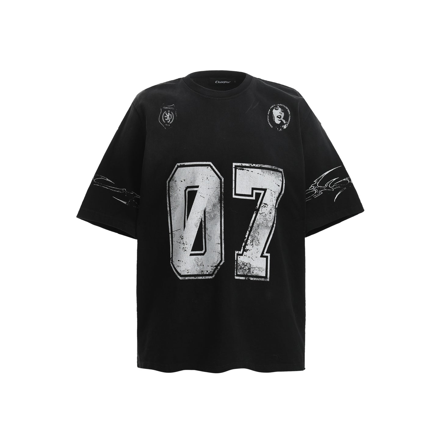 Relaxed Fit Streetwear Graphic Tee Distressed Mottled Print T-shirt