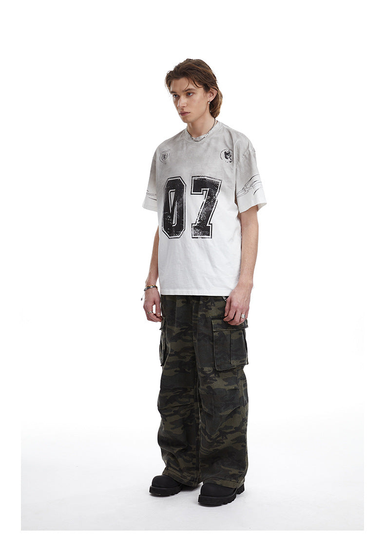 Relaxed Fit Streetwear Graphic Tee Distressed Mottled Print T-shirt