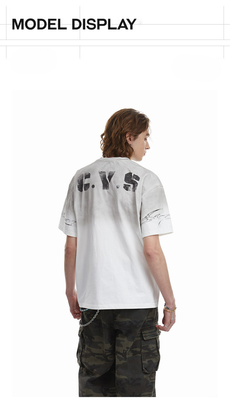 Relaxed Fit Streetwear Graphic Tee Distressed Mottled Print T-shirt