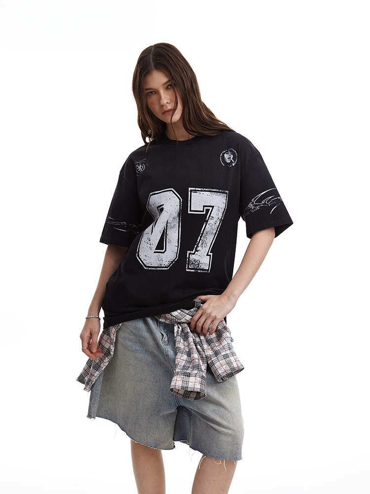 Relaxed Fit Streetwear Graphic Tee Distressed Mottled Print T-shirt