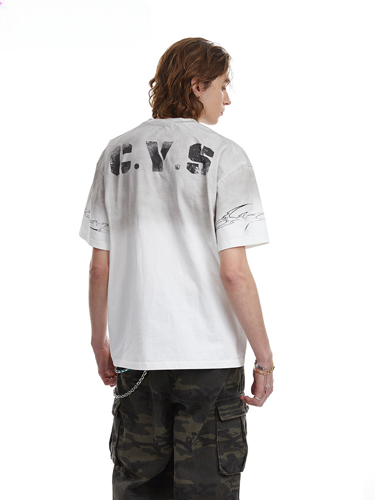 Relaxed Fit Streetwear Graphic Tee Distressed Mottled Print T-shirt