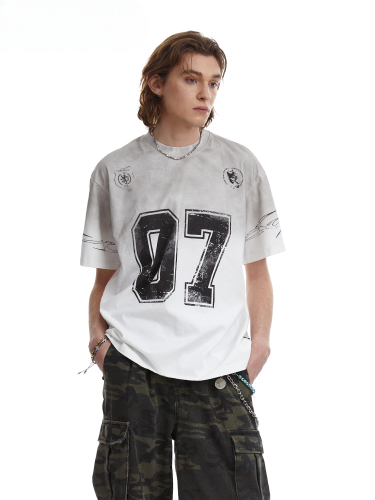 Relaxed Fit Streetwear Graphic Tee Distressed Mottled Print T-shirt