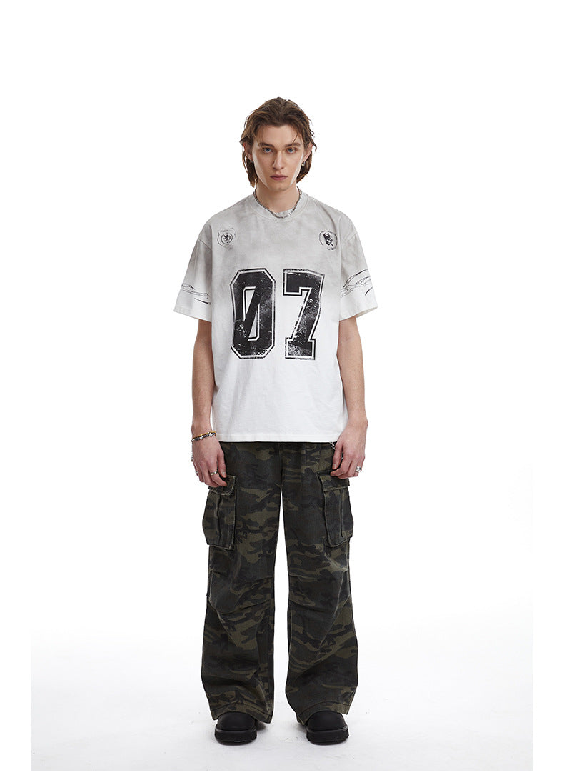 Relaxed Fit Streetwear Graphic Tee Distressed Mottled Print T-shirt