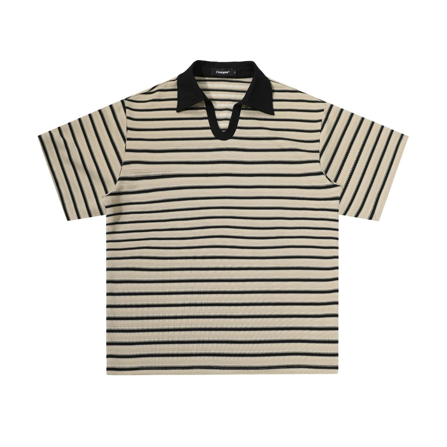 Relaxed Fit Striped Polo Shirt Men's Vintage Contrast Collar Top