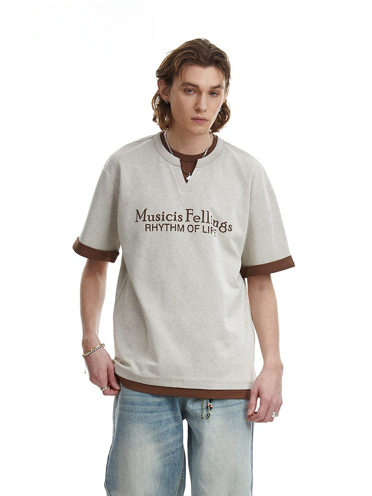 Retro Clean Fit Faux Layer Tee Men's Contrast Trim Top