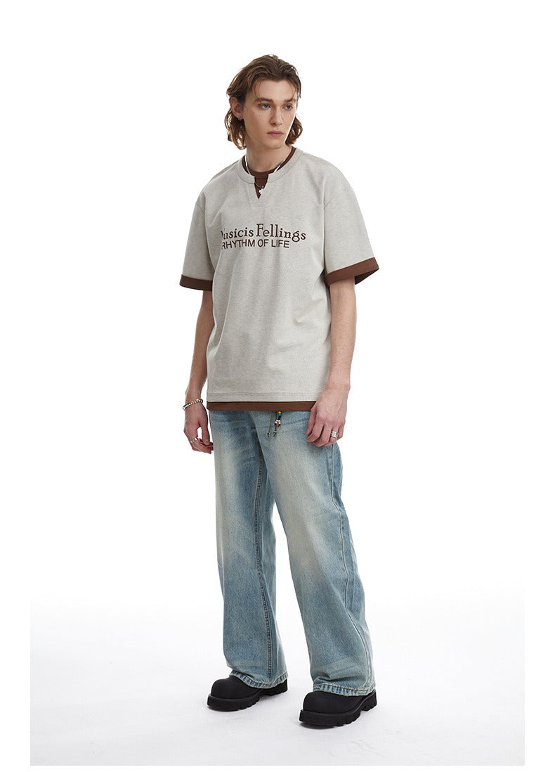 Retro Clean Fit Faux Layer Tee Men's Contrast Trim Top