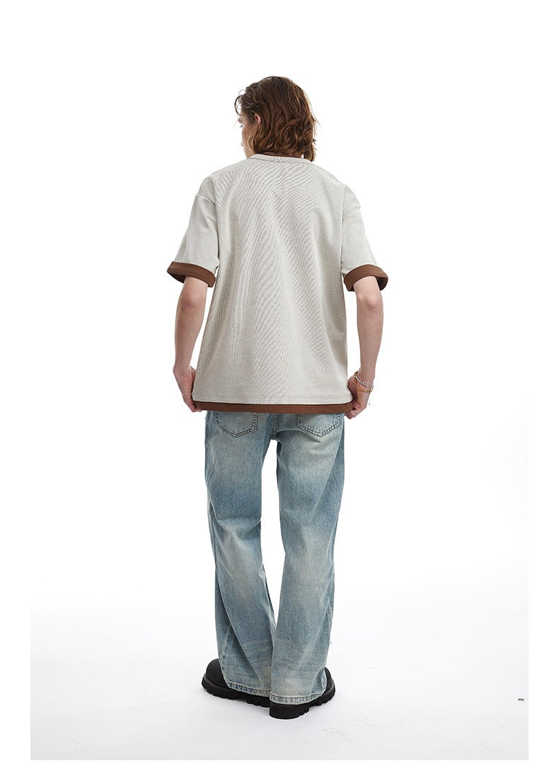 Retro Clean Fit Faux Layer Tee Men's Contrast Trim Top
