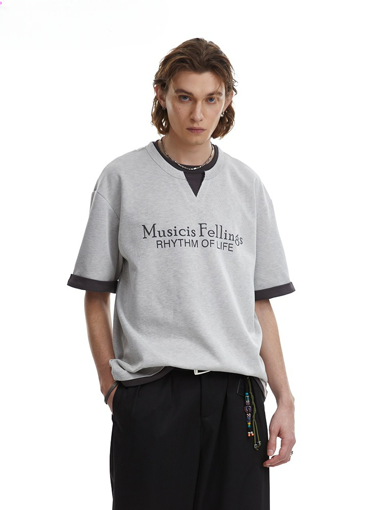 Retro Clean Fit Faux Layer Tee Men's Contrast Trim Top