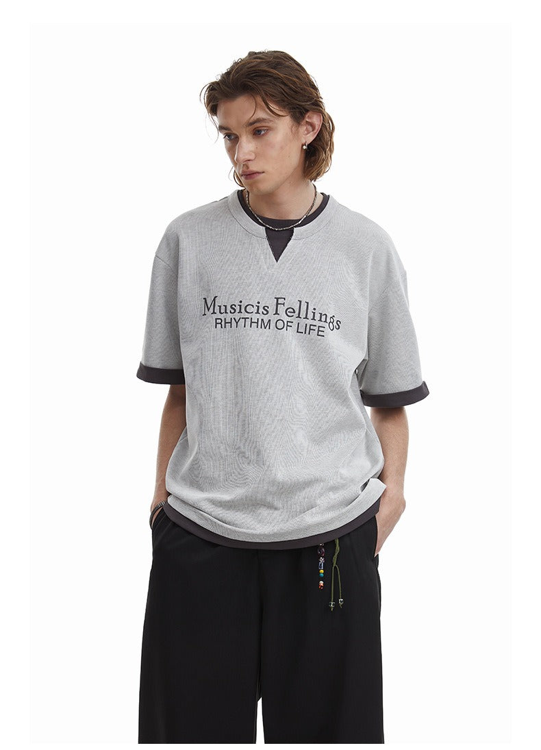 Retro Clean Fit Faux Layer Tee Men's Contrast Trim Top