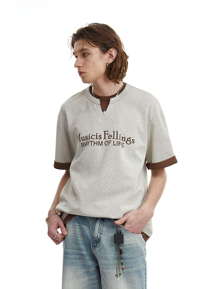 Retro Clean Fit Faux Layer Tee Men's Contrast Trim Top