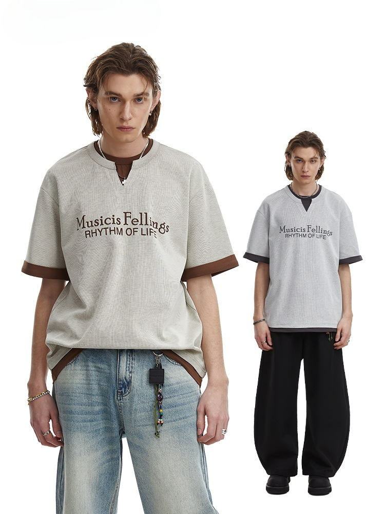 Retro Clean Fit Faux Layer Tee Men's Contrast Trim Top