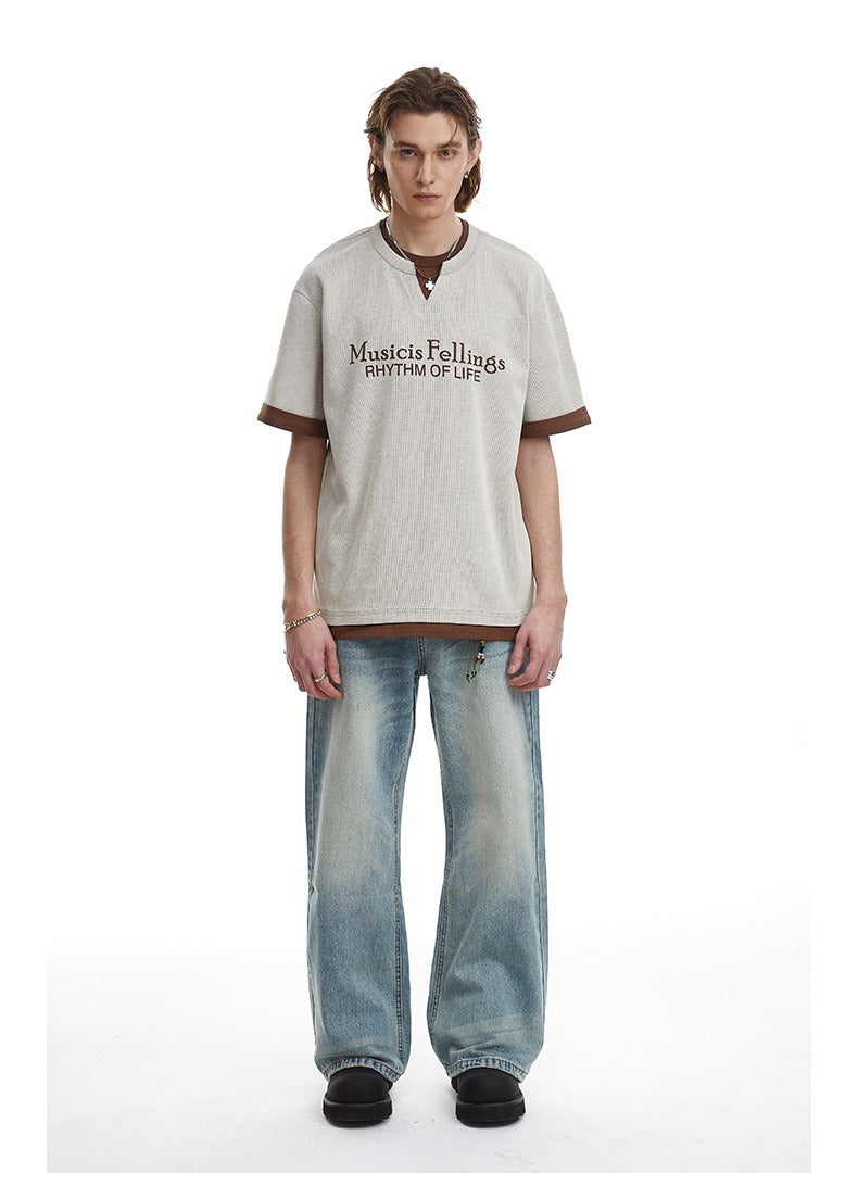 Retro Clean Fit Faux Layer Tee Men's Contrast Trim Top