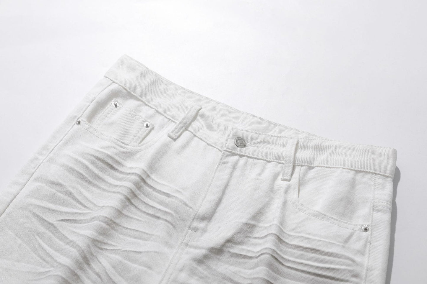 Retro Pintuck Detail White Jeans 3D Pleated Wide Leg Baggy Fit