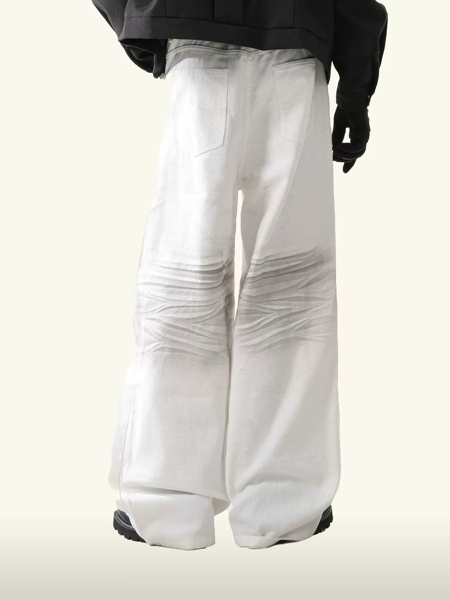 Retro Pintuck Detail White Jeans 3D Pleated Wide Leg Baggy Fit