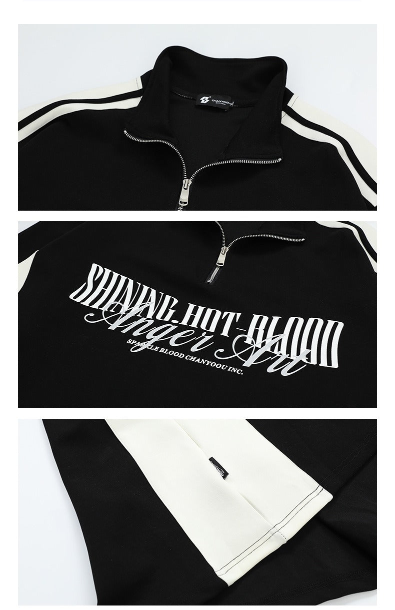 Retro Quarter-Zip Pullover Striped Sleeve Track Top